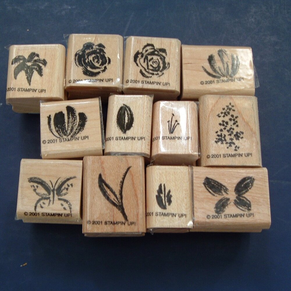 Stampin up 2001 12 piece water color minis rubber stamps set flowers butterfly